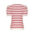 thumbnail image 5 of Women's Short Puff Sleeve Knit Crewneck Striped T-shirt, Casual Summer Blouse, Trendy Lightweight Top for Everyday Wear, Vacation, Weekend Outings, Comfortable and Stylish Short Sleeve Shirt, 5 of 7