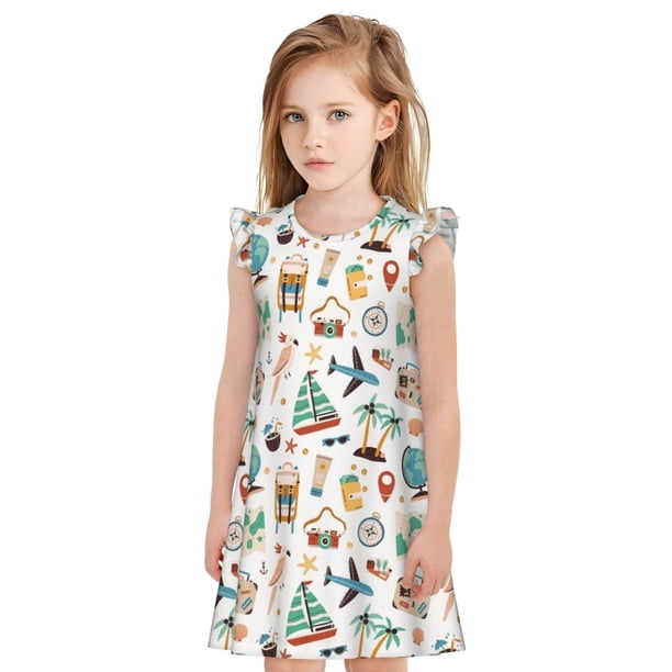 Fotbe Travel1 Vestido de Dormir para Niñas de 3 a 10 Años, Mangas Cortas, Estilo Princesa, Pijama Camisón con Mangas Voladas-XX-Large
