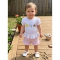 thumbnail image 3 of BemeyourBBs Toddler Baby Girls Summer Clothes Infant Baby Girl Summer Beach 2 Piece Outfits Cute Sun Castle Embroidery Short Sleeve T Shirt Tops and Ruffled Plaid Shorts Set, 3 of 9