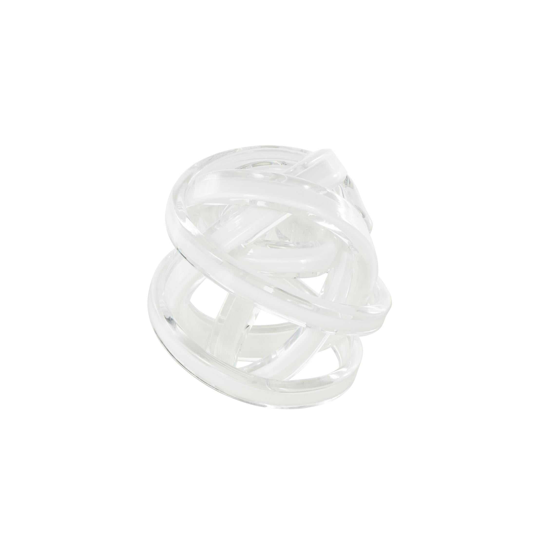 7" x 7" White Glass Brushed Ombre Twisted Knot Sculpture, by DecMode