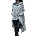 thumbnail image 2 of Tiqkatyck Long Sleeve Shirts for Women, Women Plu Size Long Sleeve Hood Top Solid Sweatshirt Sweater Irregular Blouse Hoodies for Women Grey XL, 2 of 7