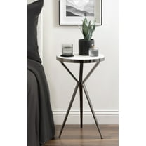 Kate and Laurel Gribben Modern Round Marble Side Table, 14 x 14 x 24, White and Gray Gunmetal, Tripod-Base Bedside Table for Display and Storage as a Bedroom Nightstand or Living Room Accent