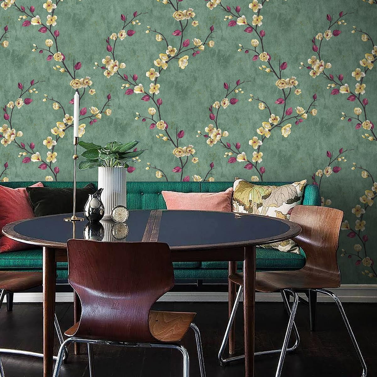 (4 pack) UMIGGEE Floral Peel and Stick Wallpaper Green Floral Contact Paper 17.7-in x 118-in Removable Wallpaper Self Adhesive Wallpaper Wall Paper for Home Decor Wall Covering Old Furniture Renovation