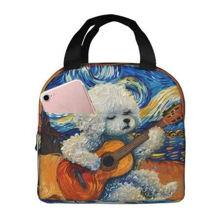 Insulated Lunch Bag for Women Men - Dog Guitar Starry Night Leakproof Cooler Lunch Box for Women Men  Lunch Tote Bags for Work School Picnic Travel