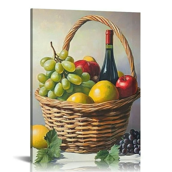 ZFLMY Wall Art Canvas Hanging Pictures Unframe Fresh Fruits in The Basket Art Wall Decorations Painting Wall Decor Aesthetic for Bedroom Bathroom Living Room 12x16in