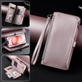 thumbnail image 6 of Compatible with iPhone 14 Case Wallet with Card Holder for Women Men, PU Leather Magnetic Snap Flip Zipper Wrist Strap and Crossbody Strap Stand Phone Case for iPhone 14, Rosegold, 6 of 10