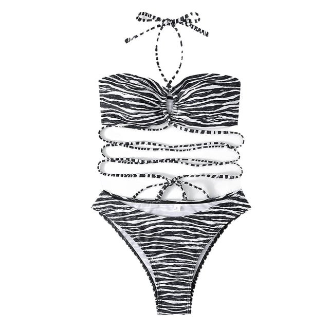 Traje de baño de dos piezas para mujer Traje de baño bikini con estampado de rayas