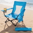 thumbnail image 2 of Walchoice Folding Beach Chair for Adults, Low Seat Camping Chair with High Back, Wide Seat Chair with Cup Holder & Carry Bag, Heavy Duty Portable Chair for Outdoor Picnic Travel - Blue, 2 of 10