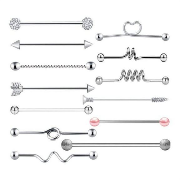 13 Pack Industrial Piercing Ball Barbell Ear Bar Earring 14G