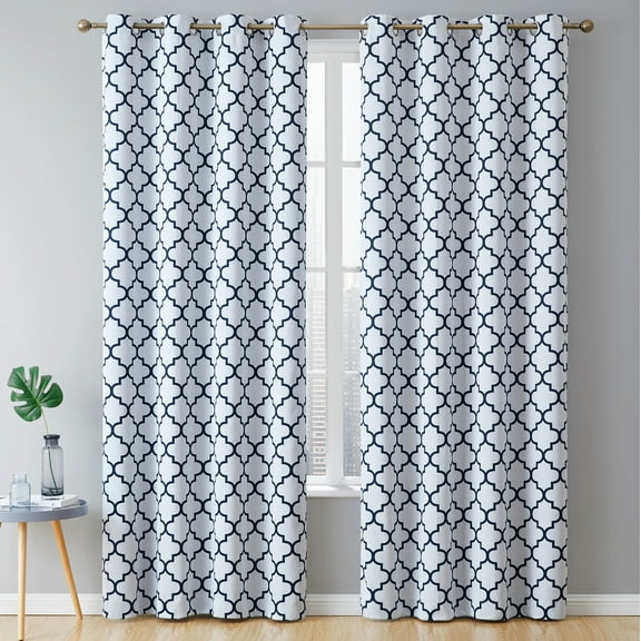 THD Royal Lattice Decorative Privacy Room Darkening Grommet Window Drapes Curtain Panels - Pair
