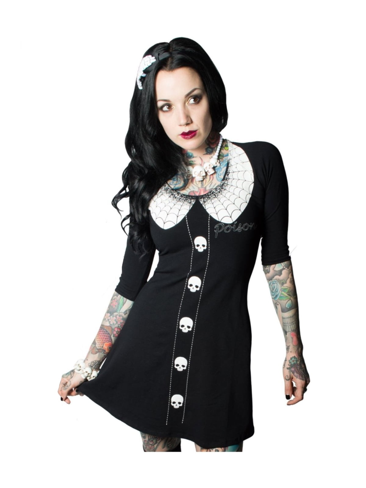 alternative clothing Kreepsville 666 black with white skeleton flare dress