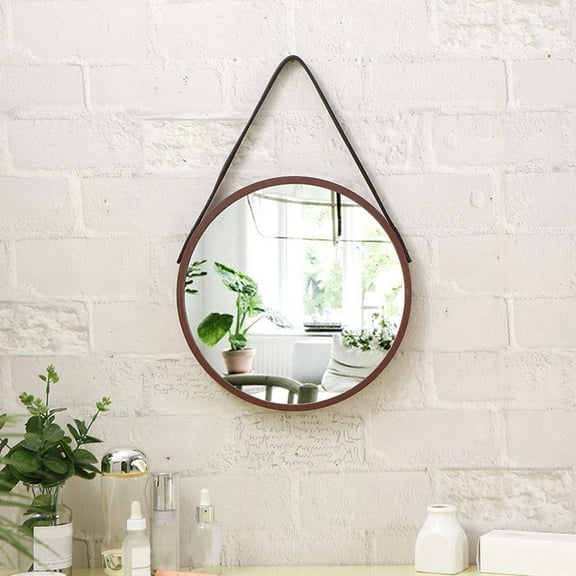 Wall Mounted Mirror Decorative Farmhouse Circle Rustic Mirror with Hanging Rope for Bathroom Bedroom Living Room Entryway