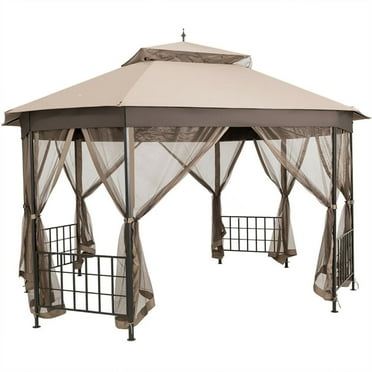 Topcobe 10' x 12' Octagonal Patio Gazebo, Backyard Canopy Gazebo, Brown