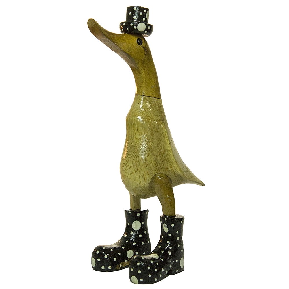 9.5 Inch Hand Painted Wooden Duck Figurine with Brightly Colored Polka Dot Rain Boots Walmart