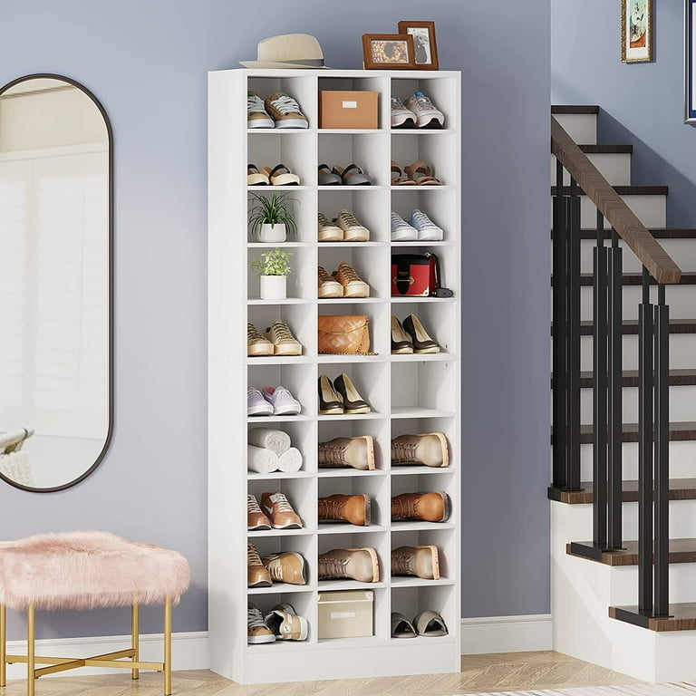Tribesigns 10 Tier Shoe Storage Cabinet White Wooden Shoe Rack
