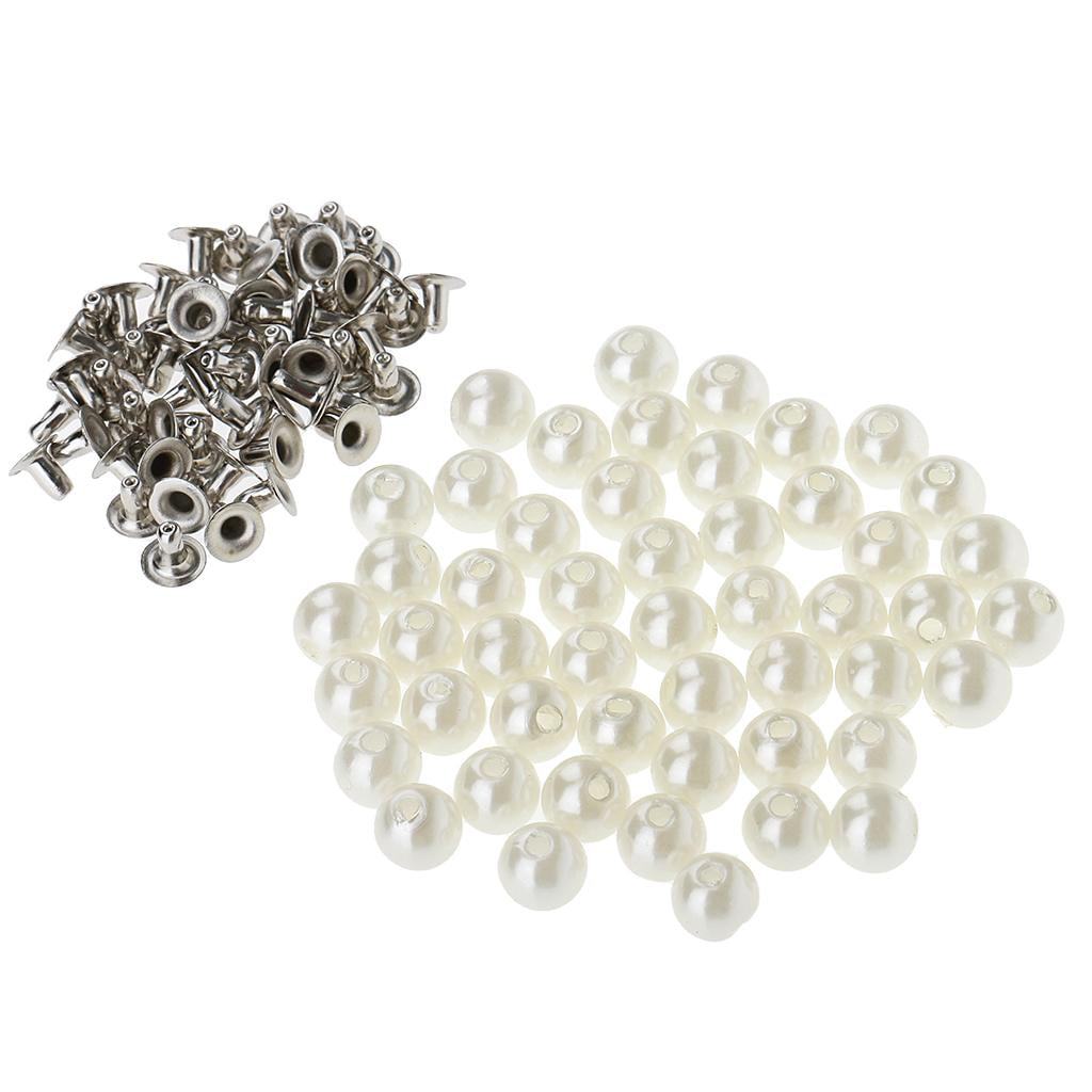 50Pcs Pearl Rivets Studs 8mm for DIY Leather Bag Shoes Clothes Decor Crafts 