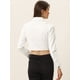 thumbnail image 4 of Chaqueta de mezclilla lavada con botones y manga larga de mezclilla corta de algodón para mujer Blanco S, 4 of 6