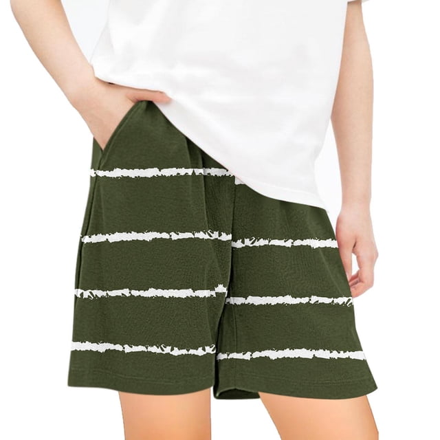 Odeerbi 5-14 Años Niños Niñas Verano Pantalones Cortos A Rayas Workout Pantalones Cortos Deportivos Lindo Transpirable Pantalones Cortos Con Bolsillos