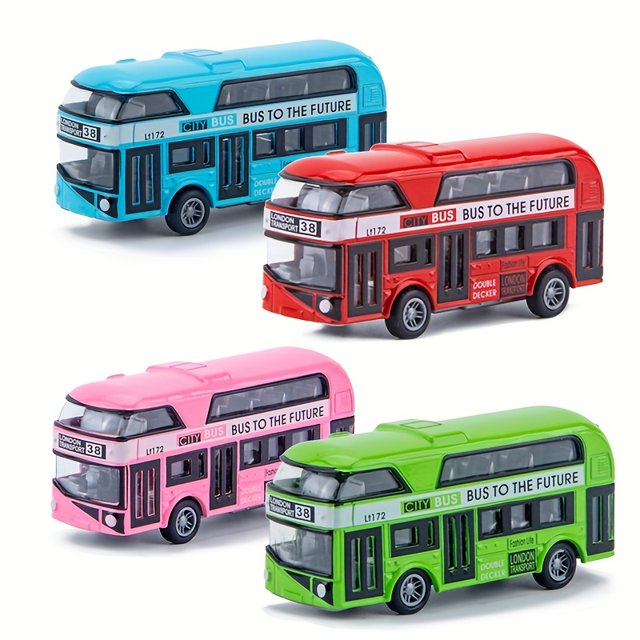 City Bus Sightseeing Double Decker Bus Model Pull Back VehiclesToy Die Cast Pull Back Vehicles Mini Tourist Model Car for Boys 4pcs