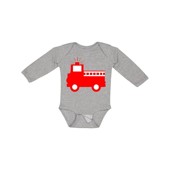 Inktastic Cute Red Firetruck Boys or Girls Long Sleeve Baby Bodysuit