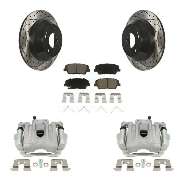 Transit Auto Rear Disc Brake Coated Caliper Drilled Slotted Rotors and Ceramic Pads Kit for Car 2014-2015 Kia Sorento with Red Painted Calipers KCD-100519C