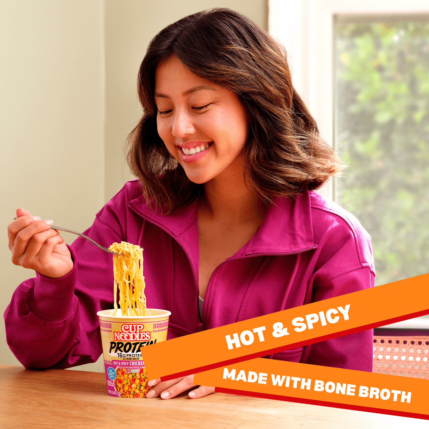 (6 pack) Nissin Cup Noodles Protein Ramen, Chicken Flavor Spicy Ramen with Bone Broth, 16g Protein, 2.54 Ounce Cup
