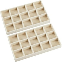 2Pcs 5 x 8.3 Inch Stackable Jewelry Trays Earring Holder Organizer White 15 Grids Velvet Dresser Jewelry Drawer with Removable Divider for Bracelet Ring Watch Trinket Display Showcase 2pcs