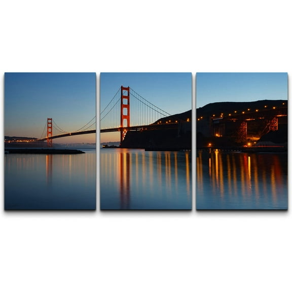 wall26 Canvas Print Wall Art Set San Francisco Golden Gate Bridge at Twilight Cityscape Cities Photography Realism Bohemian Scenic Colorful for Living Room, Bedroom, Office - 24"x36"x3 Pane