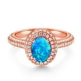 thumbnail image 2 of Gem Stone King 18K Rose Gold Plated Silver Ring Cabochon Simulated Opal Moissanite (1.70 Cttw), 2 of 5