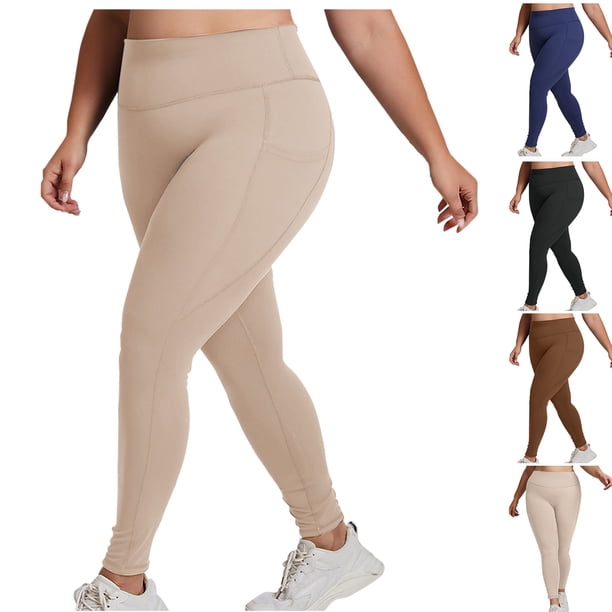 Pincandy Women's Plus Size High Waist Solid Color Yoga Pants, Pockets, Skinny Fit, Fitness & Daily Use