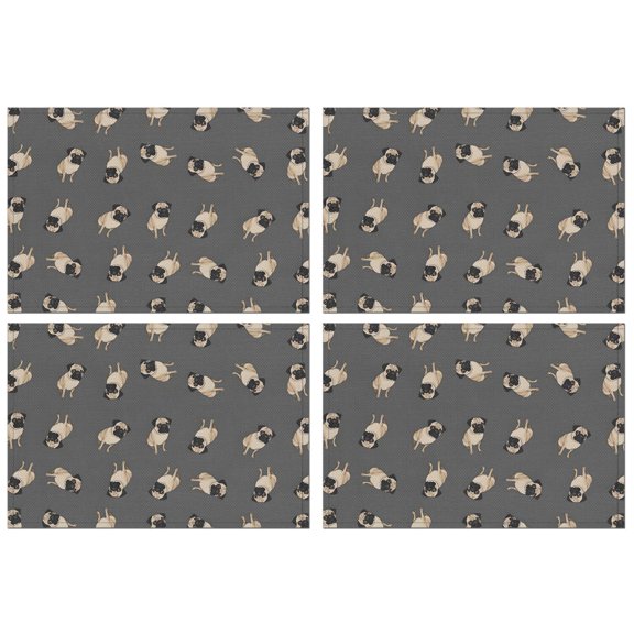 Cute Pug Puppies Summer Placemats Table Placemats Set Of 4-Linen Kitchen Washable Placemats Table Mats 11.8"x17.7"Non-Slip Heat Resistant