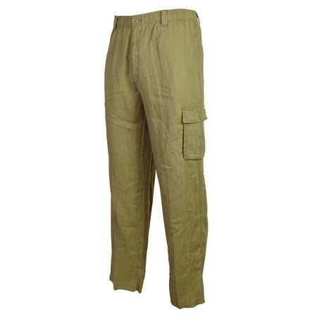 Caribbean Men's 100% Linen Elastic & Drawstring Waist Cargo Pants ...