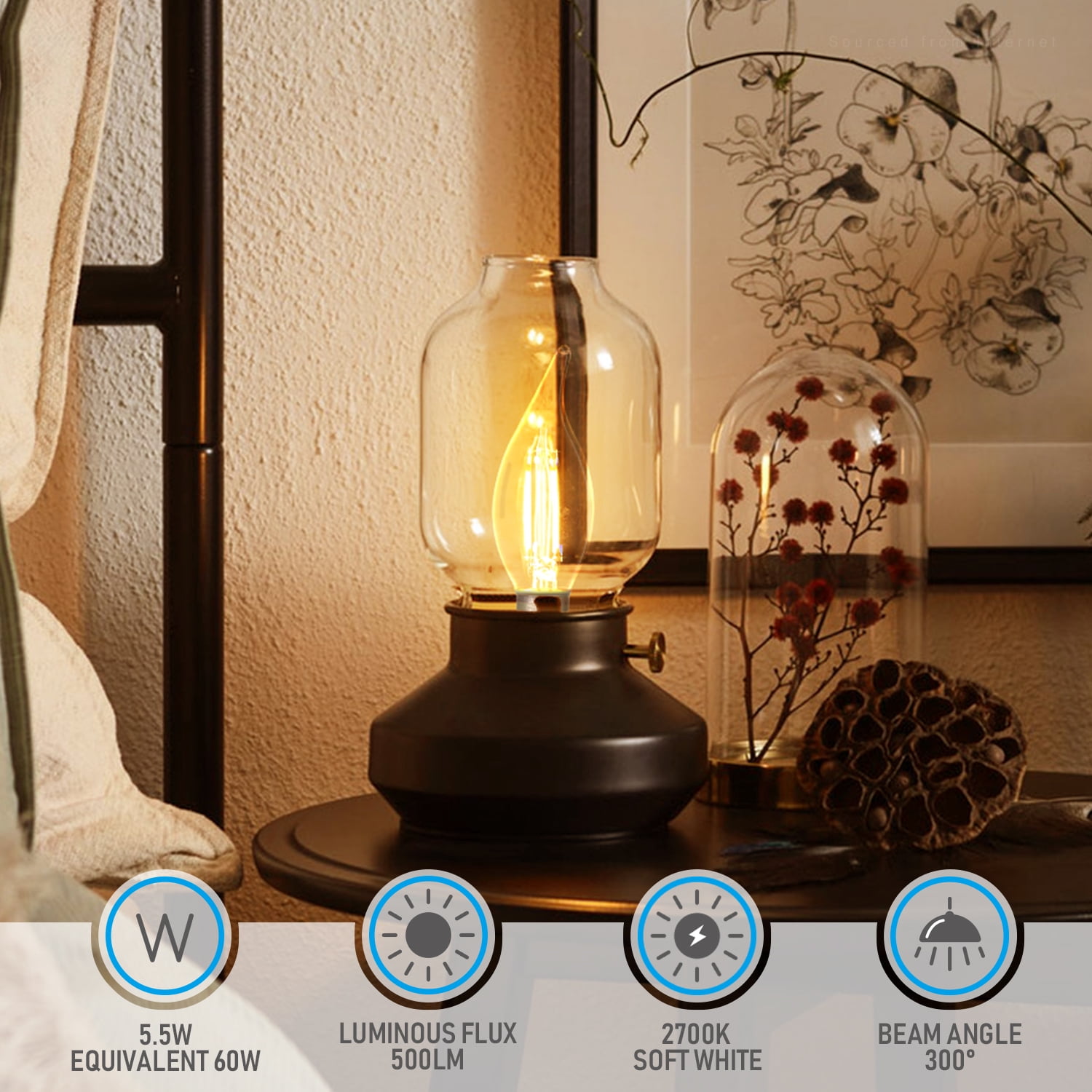 6 Pack Dimmable E12 LED Candelabra Bulbs, Chandelier Light Bulbs CA11, FCC&ETL Listed, Flame Tip Light Bulbs, 5.5W(60W Eqv.), Ceiling Fan Light Bulb, Clear Glass, 2700K Soft White