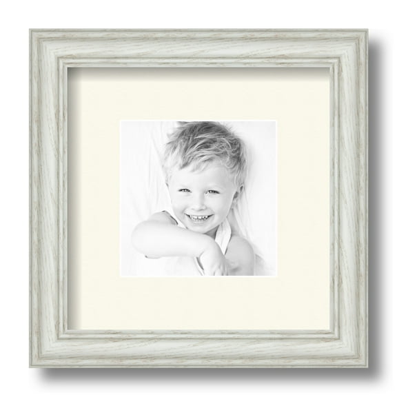 ArtToFrames 9x9" Matted Picture Frame with 5x5" Single Mat Photo Opening Framed in 1.25" Off White Wash on Ash and 2" Off White Mat (FWM-4098-9x9)