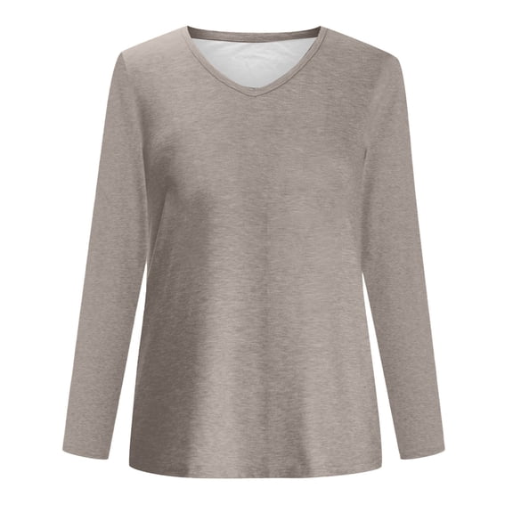 TEDOYE Women T-Shirts Full Sleeve Loose Casual Crewneck Solid Color Clothes Soft Everyday Basic Top Relaxed Fit Comfortable For Ladies,Khaki,L