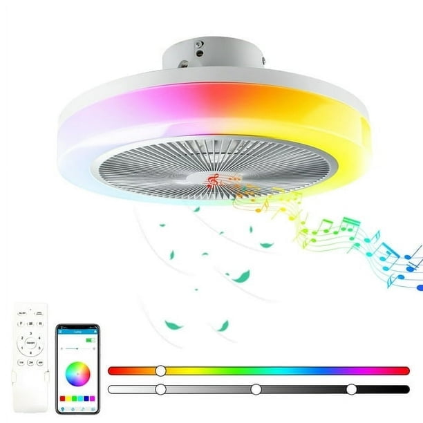 LED Ceiling Light with Fan Timer Quiet Modern RGB Ceiling Fan with Lighting and Remote Control & App Fan Lamp, Dimmable Bluetooth Speaker for Bedroom Living Room