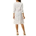 thumbnail image 3 of Allegra K Women's Floral Print V Neck 3/4 Sleeves Casual A Line Midi Dress, 3 of 6