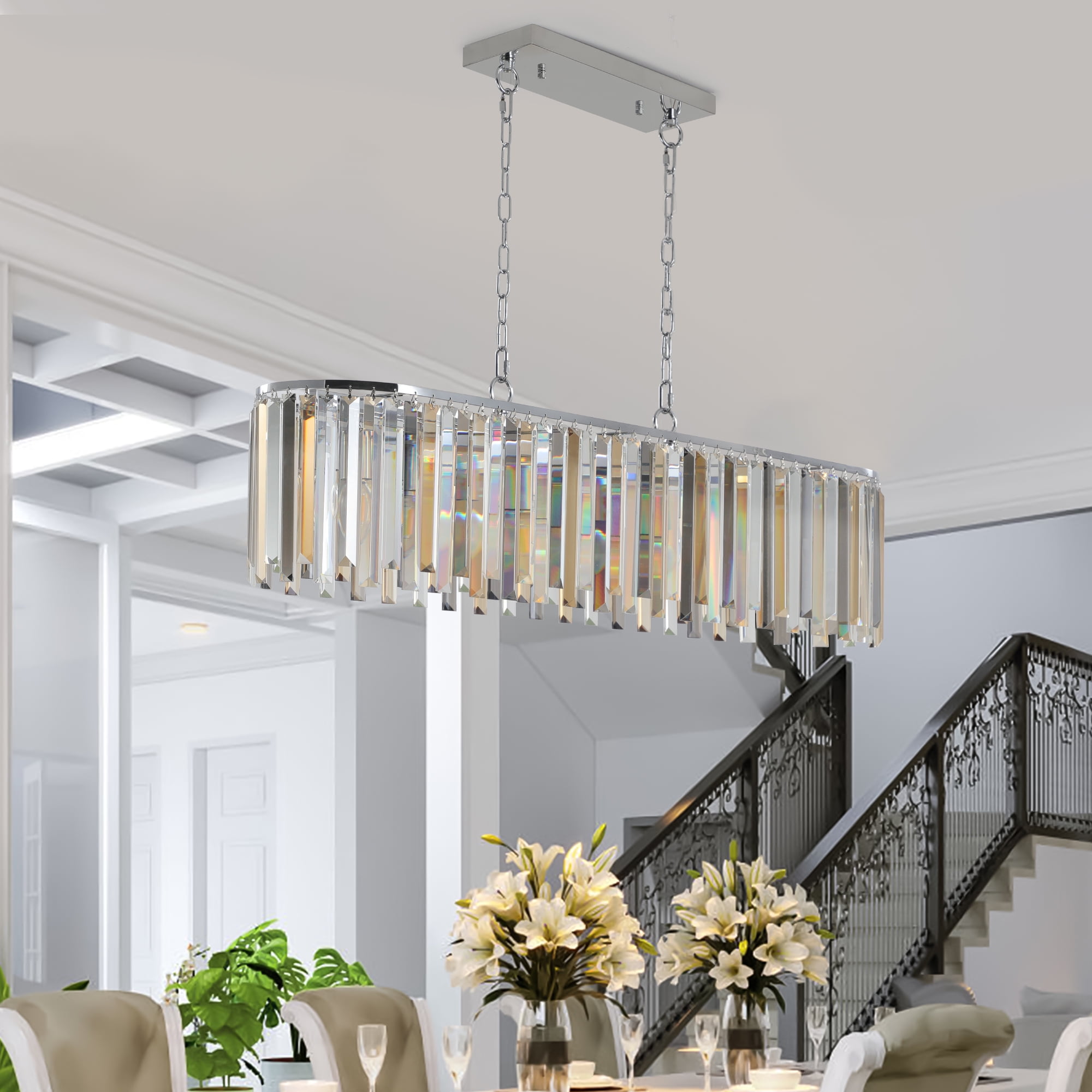 Jopath Modern Oval Crystal Ceiling Chandelier Luxury Hanging Pendant Light Fixture for Living Room, Bedroom, Kitchen (No Bulbs)