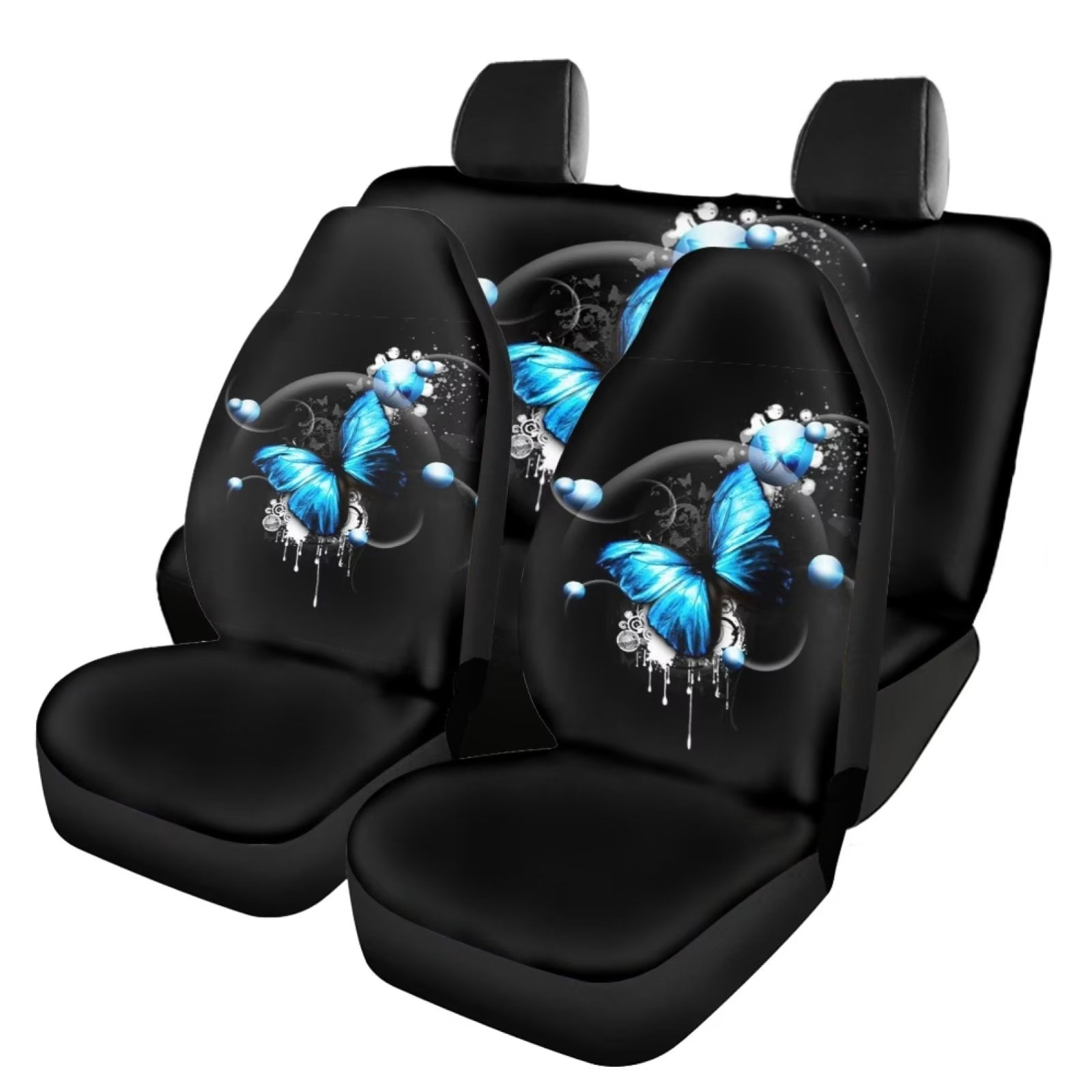 Diaonm Blue Butterfly Car Seat Covers Full Set, Universal Vehicle Seat