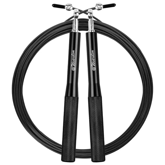 Wearslim® Premium Metallic Skipping Rope With Anti-skid Aluminium Handles & Highly Durable Adjustable Steel Wire Black | Weighted, Lightweight, Adjustable Length