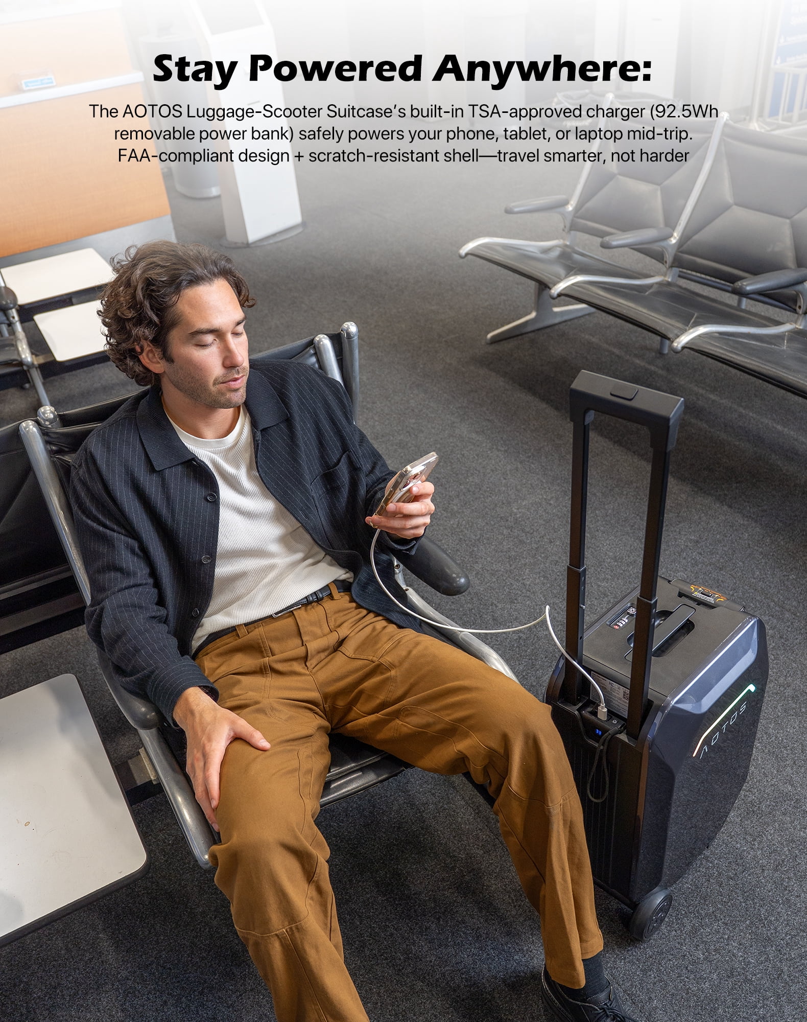 AOTOS Smart Rideable Carry-On Luggage, 22 Inch TSA-Approved Hardshell Cabin Suitcase, Zipperless Design with Rolling Wheels & App Control for Travel, Gray