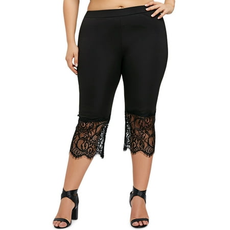 Plus Size Women Hot Pants Calf-Length Pants Loose Sport Lace Yoga
