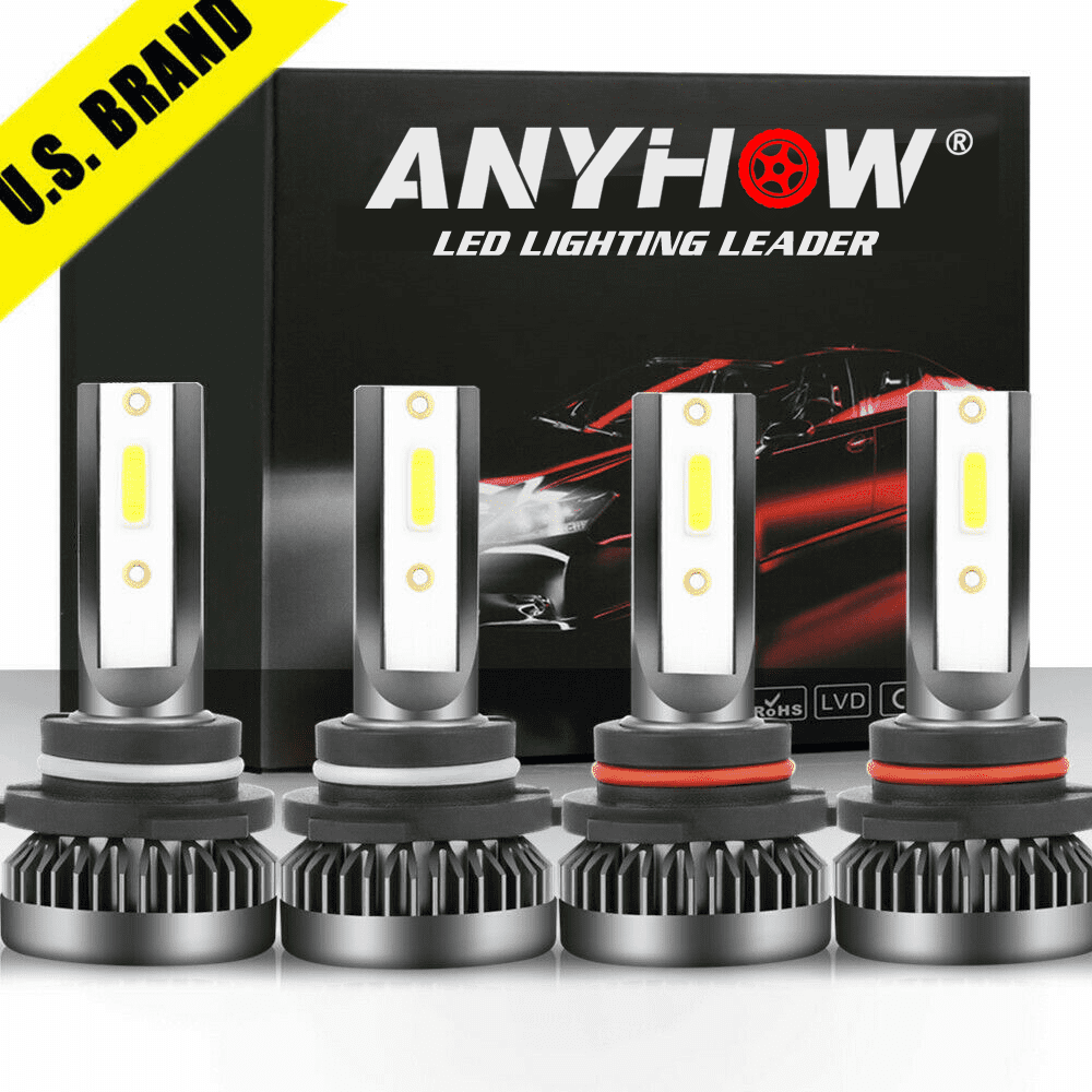 4PCS Combo 9005+H11 White 6000K LED Headlight Bulbs Kit 240W High Low Beam