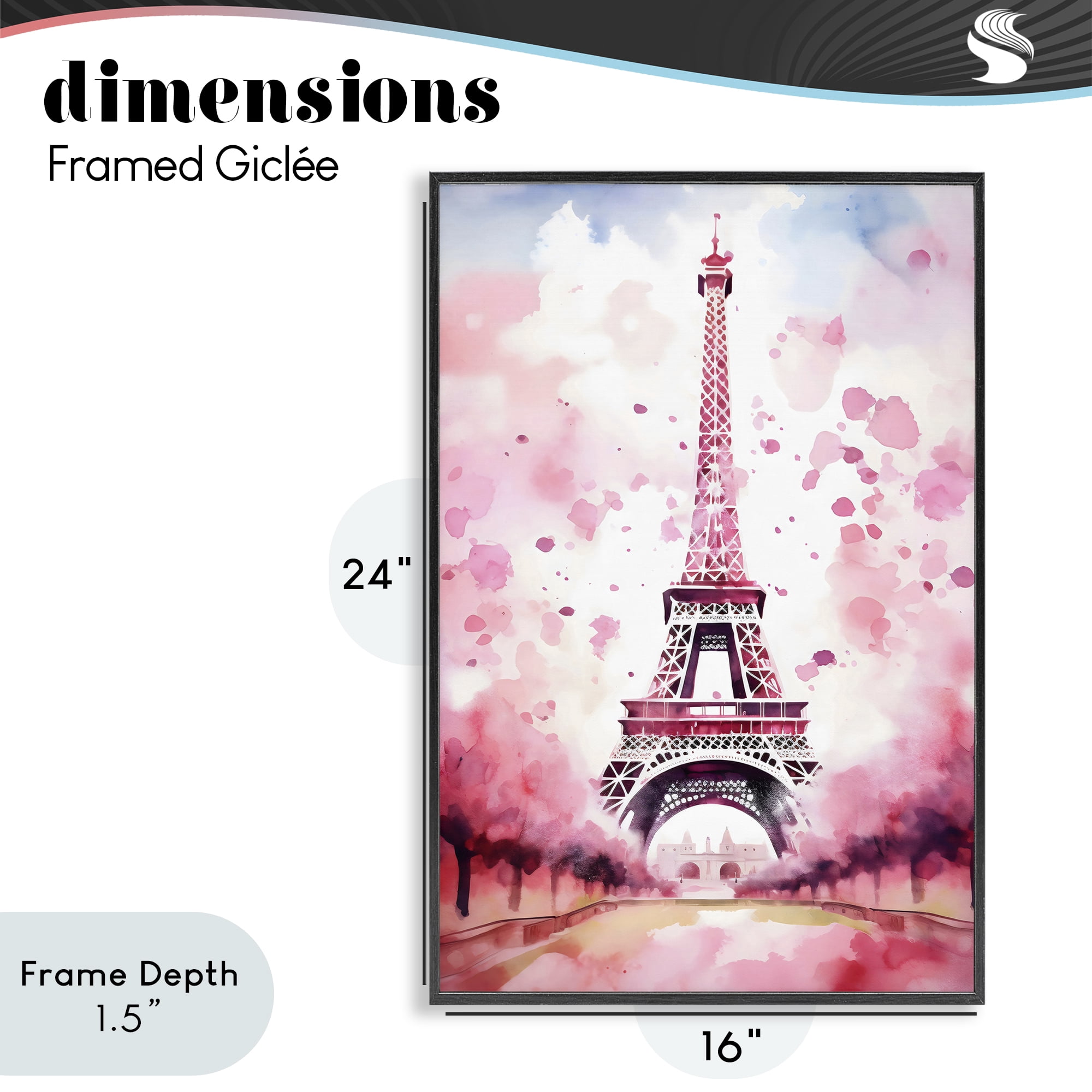 Stupell Industries Blush Watercolor Eiffel Tower Black Framed Giclee Art, design by Creative Studio
