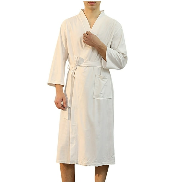 Gibobby Bata de seda para mujer Albornoz de tela de toalla para mujer, ropa de dormir de Color sólido de secado rápido(Blanco,XL)