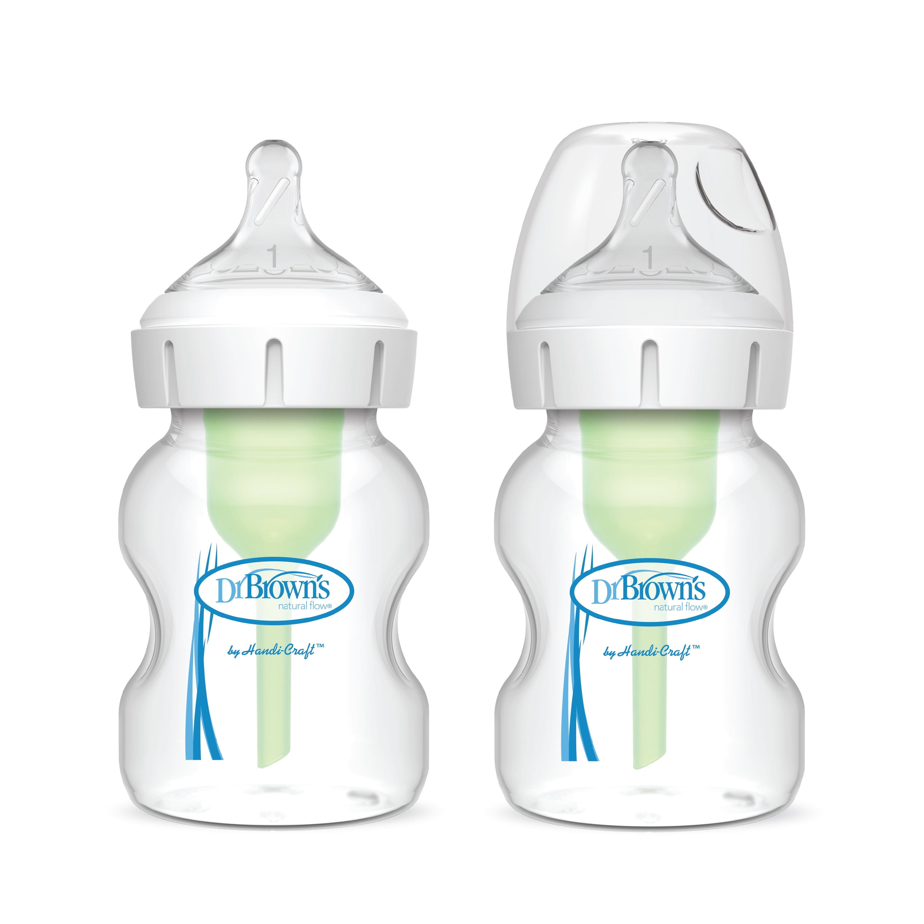 Dr. Brown's Anti-Colic Options + Wide-Neck Baby Bottle, 5 oz/150 ml, Level 1 Nipple, 0m +, 2-Pack