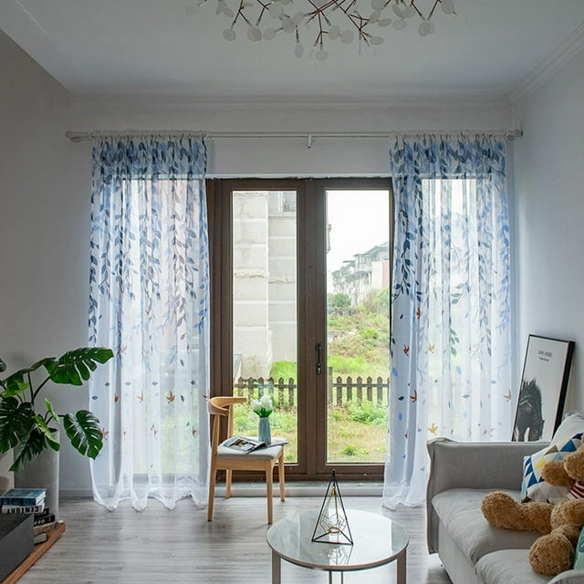 UsTZtai Rideau Transparent à Feuilles en Polyester, Cantonnière en Voile pour Fenêtre 200x100 cm, Rideau Lavable pour Porte et Fenêtre