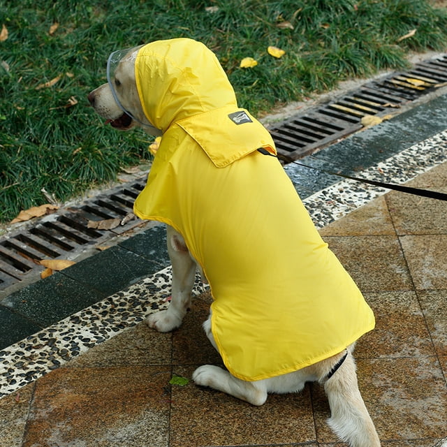 Impermeable plegable para mascotas con capucha para perros, chaqueta impermeable con tiras reflectantes, poncho ligero ajustable para perros pequeños y medianos (1 unidad, amarillo, talla L)