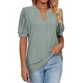 thumbnail image 2 of Camisas para mujer Camisetas casuales con cuello en V Puff Manga corta Tops de verano Blusas tipo túnica S-XXLVerde oscuroXX-Large esquí esquí Gafas de esquí, 2 of 4