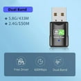 thumbnail image 2 of Dual Band 600Mbps USB WiFi Wireless Dongle AC600 Lan Network Adapter 2.4GHz 5GHz V3N2, 2 of 8